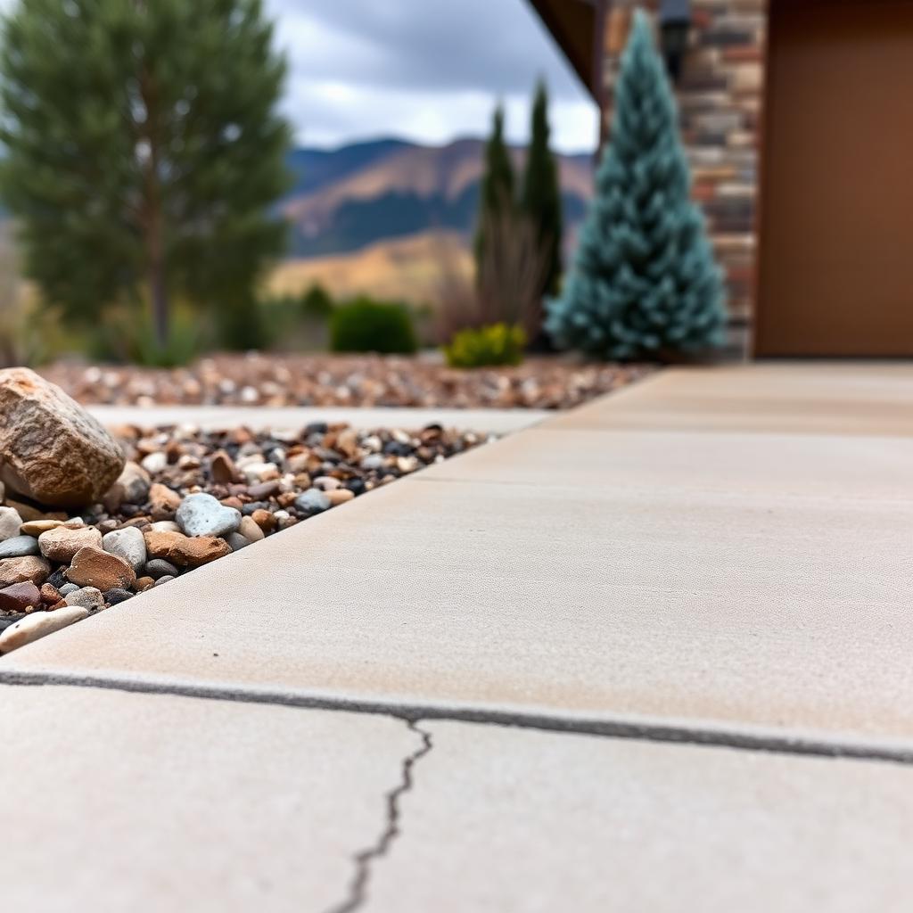 Sunken residential driveway in Colorado Springs, CO being lifted with polyurethane foam injection during a concrete leveling repair